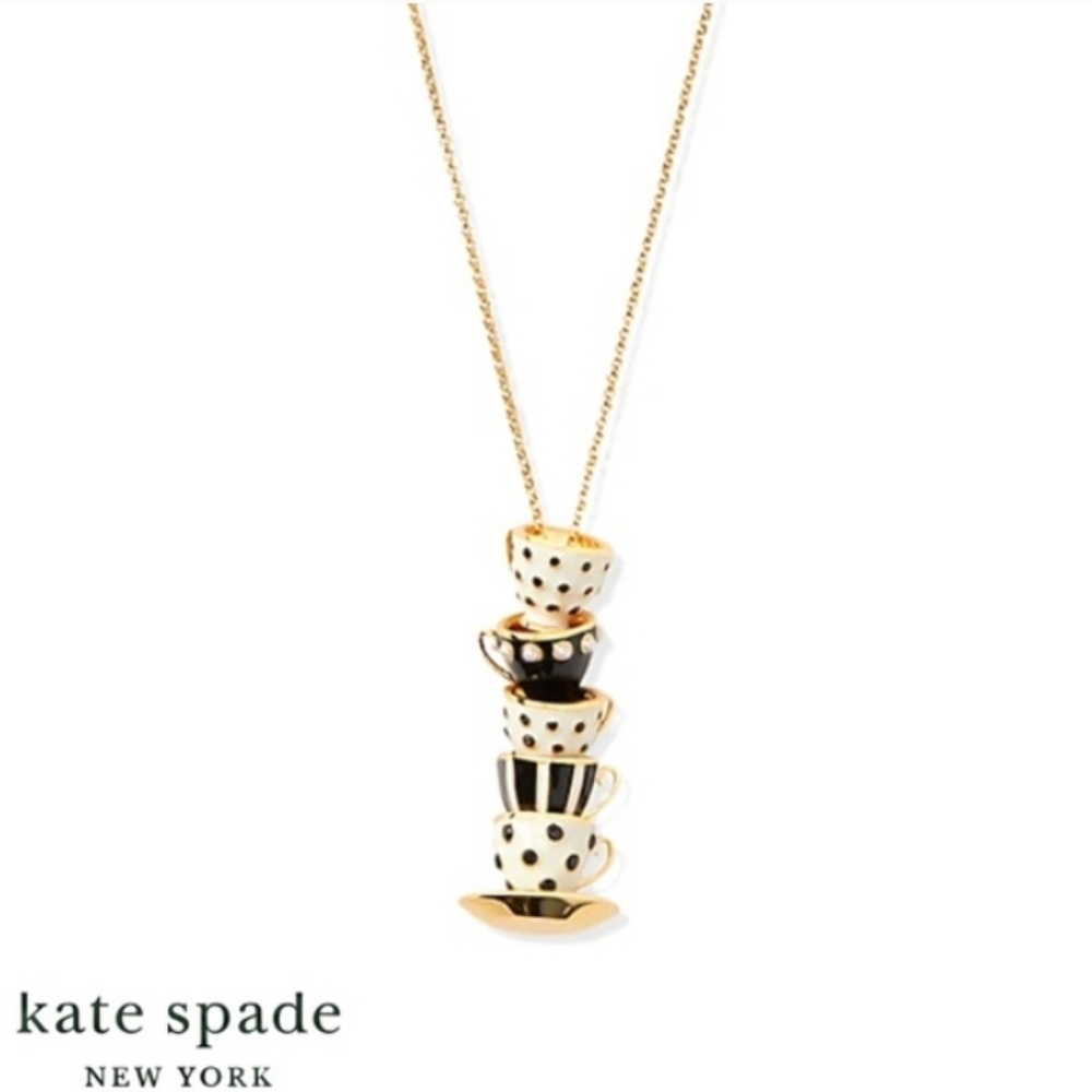Kate Spade Tea Time Alice In Wonderland Stacked Tea Cups Necklace